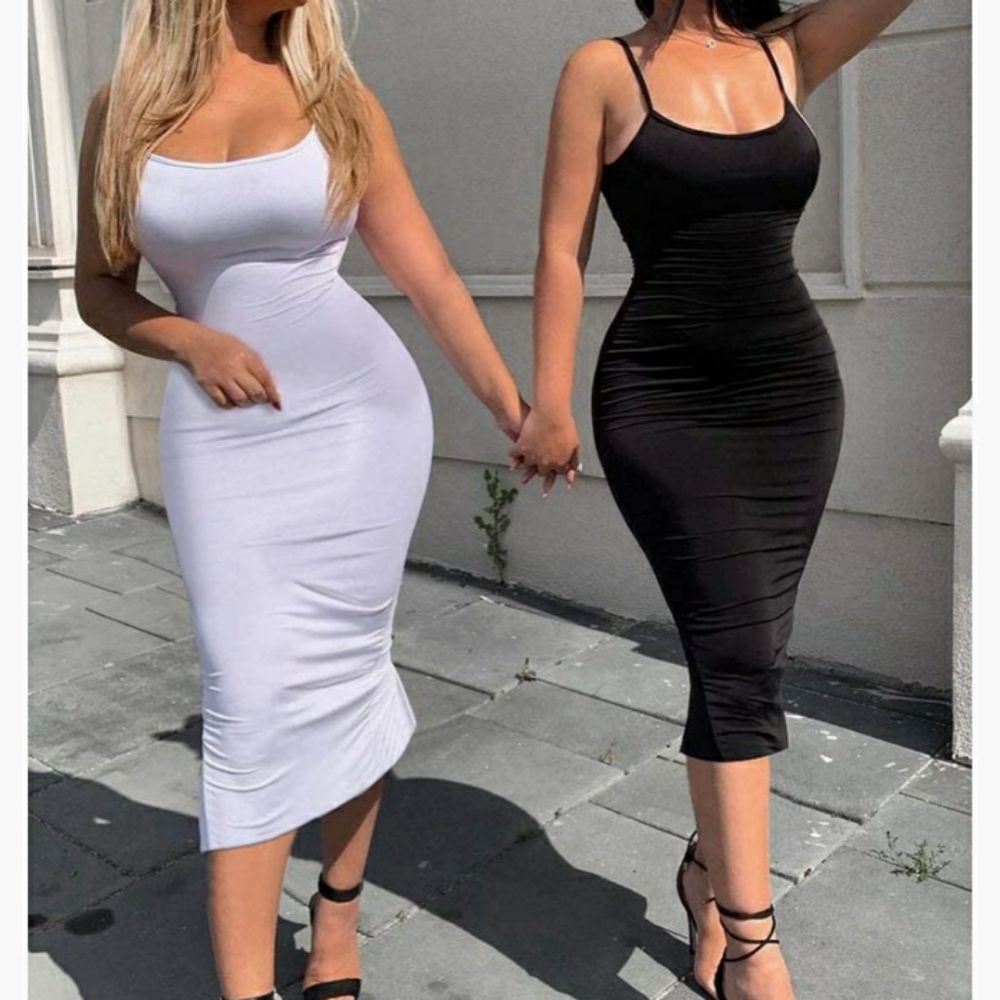 Black spaghetti strap bodycon midi dress size L